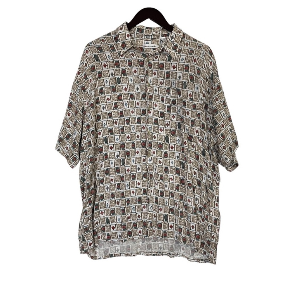 Pierre Cardin Vintage printed Button Down Rayon Soft Short Sleeves Casual‎ Shirt